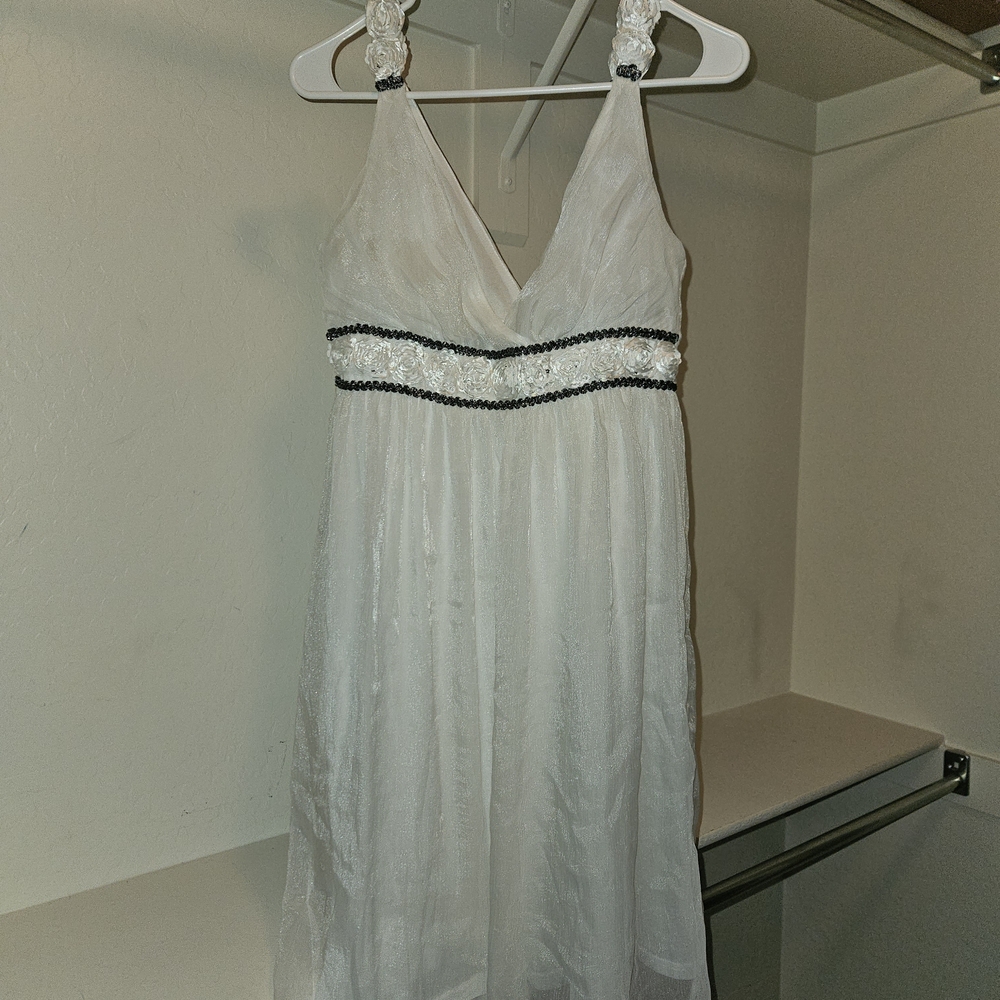 Ever Pretty White Midi Dress with Black Accents